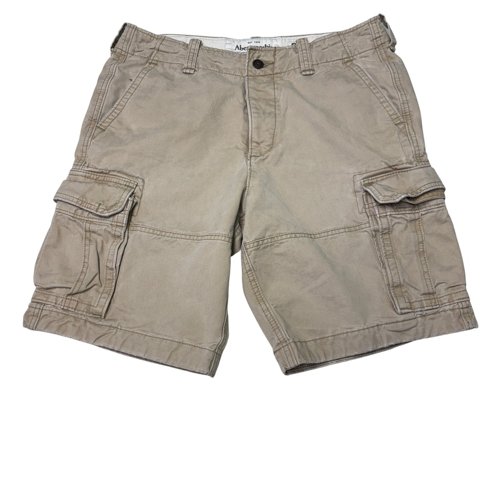 Vintage Y2k Abercrombie & Fitch Men Cargo Shorts Khaki Tan Button Fly 33X10 READ